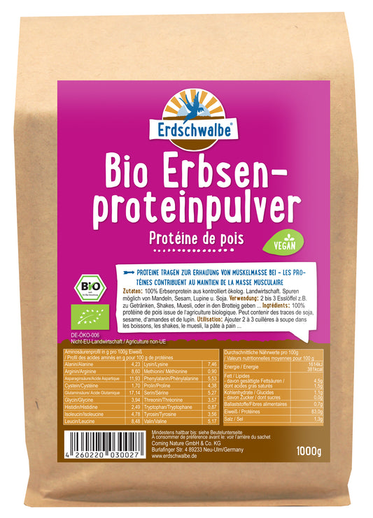 - Bio Erbsenprotein - veganes Eiweißpulver  - 1 Kg von Erdschwalbe