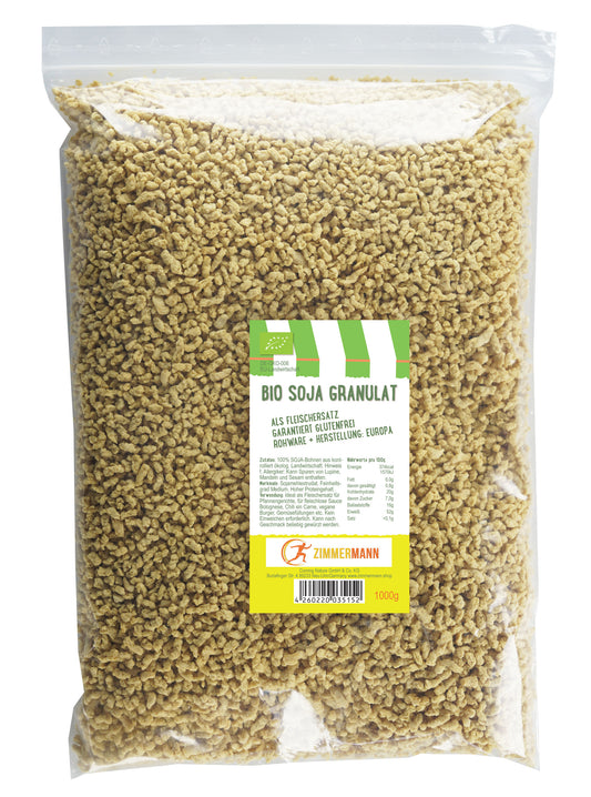 Organic soya granules 1000g - minced meat alternative - guaranteed gluten-free - raw material + production: Europe - high protein content - by Zimmermann Sportnahrung