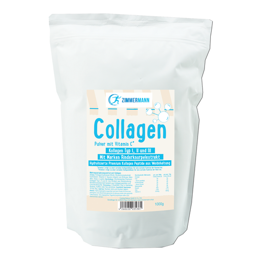 Collagen Pulver mit Vitamin C. Kollagen Typ I, II und III. Mit Marken Rinderknorpelextrakt 1000g von Zimmermann Sportnahrung -  konventionell