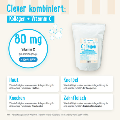 Collagen Pulver mit Vitamin C. Kollagen Typ I, II und III. Mit Marken Rinderknorpelextrakt 1000g von Zimmermann Sportnahrung -  konventionell