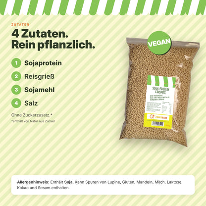 Zimmermann Soja Protein Crispies 1 kg – 60 % Protein, zuckerarm, vegan & fettarm – knuspriges Topping für Müsli, Joghurt, Salat & Bowls