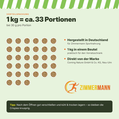 Zimmermann Soja Protein Crispies 1 kg – 60 % Protein, zuckerarm, vegan & fettarm – knuspriges Topping für Müsli, Joghurt, Salat & Bowls