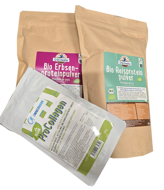 Fit&Beauty-Bundle 1, 1xBio Reisprotein, 1xBio Erbsenprotein, 1xVegan Pro Collagen konv. - von Erdschwalbe und Zimmermann