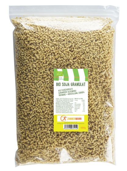 Organic soya granules 1000g - minced meat alternative - guaranteed gluten-free - raw material + production: Europe - high protein content - by Zimmermann Sportnahrung