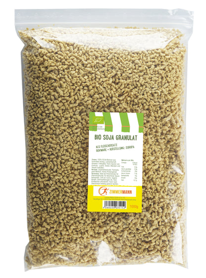 Organic soya granules 1000g - minced meat alternative - guaranteed gluten-free - raw material + production: Europe - high protein content - by Zimmermann Sportnahrung