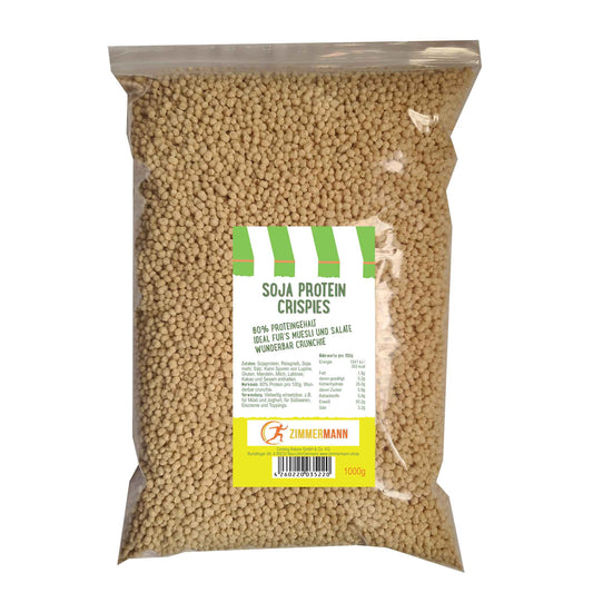 Zimmermann Soja Protein Crispies 1 kg – 60 % Protein, zuckerarm, vegan & fettarm – knuspriges Topping für Müsli, Joghurt, Salat & Bowls