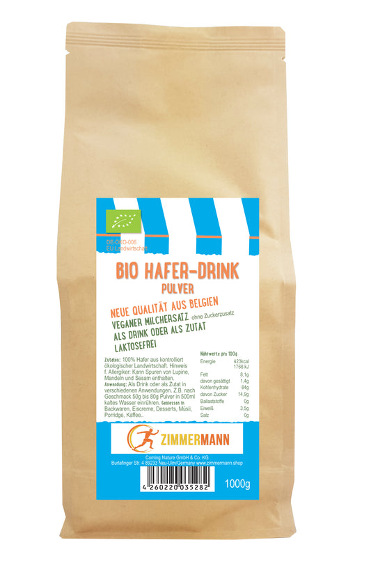 BIO Hafer-Drink Pulver 1000g - Neue Qualität aus Belgien - von Zimmermann Sportnahrung