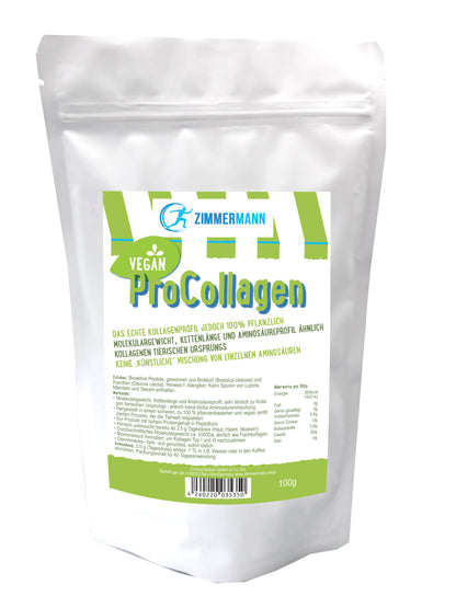 Vegan Pro Collagen Pulver 100g - 40-Tage-Packung, 100 % Vegetabil-biomimetische Kollagenpeptide, veganes Eiweiß-Pulver, Geschmacksneutral. 1000 Dalton, leicht absorbierbar, von Zimmermann