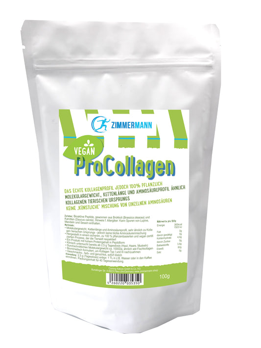 Vegan Pro Collagen Pulver 100g - 40-Tage-Packung, 100 % Vegetabil-biomimetische Kollagenpeptide, veganes Eiweiß-Pulver, Geschmacksneutral. 1000 Dalton, leicht absorbierbar, von Zimmermann