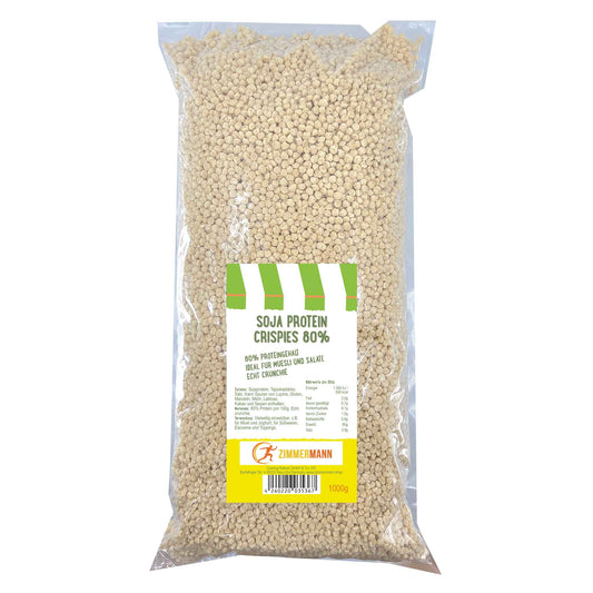 Zimmermann Soja Protein Crispies 80 % 1 kg – nur 3 Zutaten, zuckerarm, vegan & fettarm – knuspriges Topping für Müsli, Salat, Bowls & Protein-Riegel