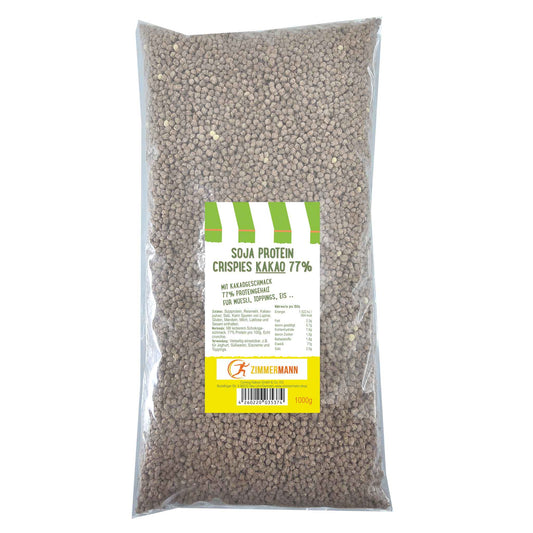 Zimmermann Soja Protein Crispies Kakao 1 kg – 77 % Protein, zuckerarm, vegan & fettarm – knuspriges Topping für Müsli, Joghurt, Eis & Energy Balls