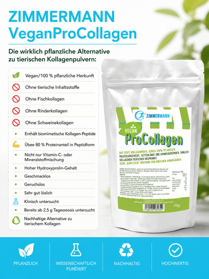 Vegan Pro Collagen Pulver 100g - 100 % Vegetabil-biomimetische Kollagenpeptide von Zimmermann - konventionell