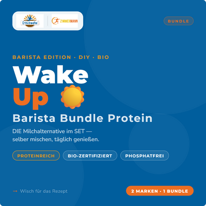 WakeUp Barista Bundle PROTEIN - vegan, 1xBio Haferdrink 1kg, 1xBio Erbsenprotein 1kg- von Erdschwalbe und Zimmermann