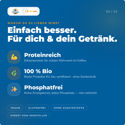 WakeUp Barista Bundle PROTEIN - vegan, 1xBio Haferdrink 1kg, 1xBio Erbsenprotein 1kg- von Erdschwalbe und Zimmermann